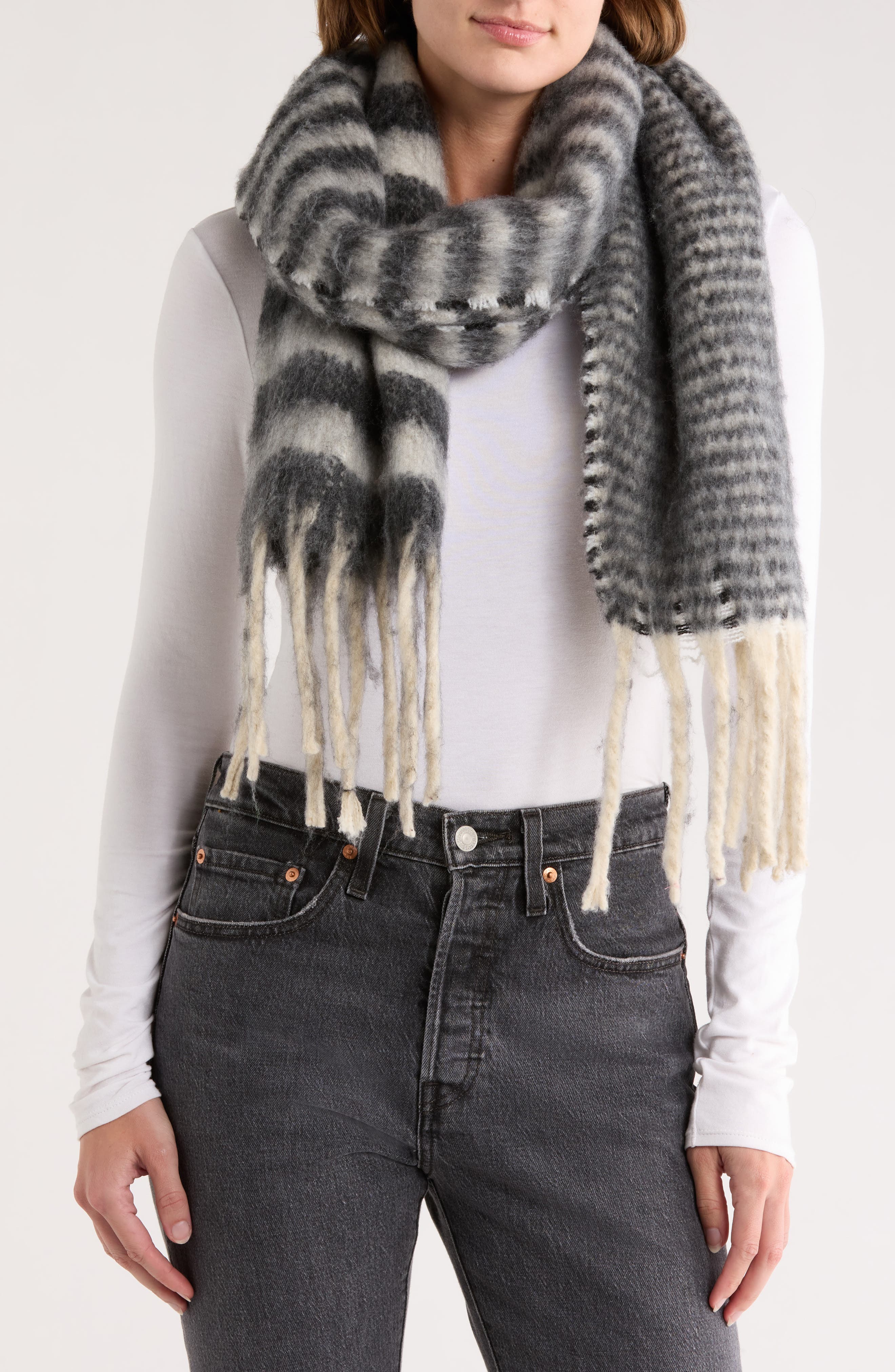AREA STARS Cozy Stripe Fringe Scarf