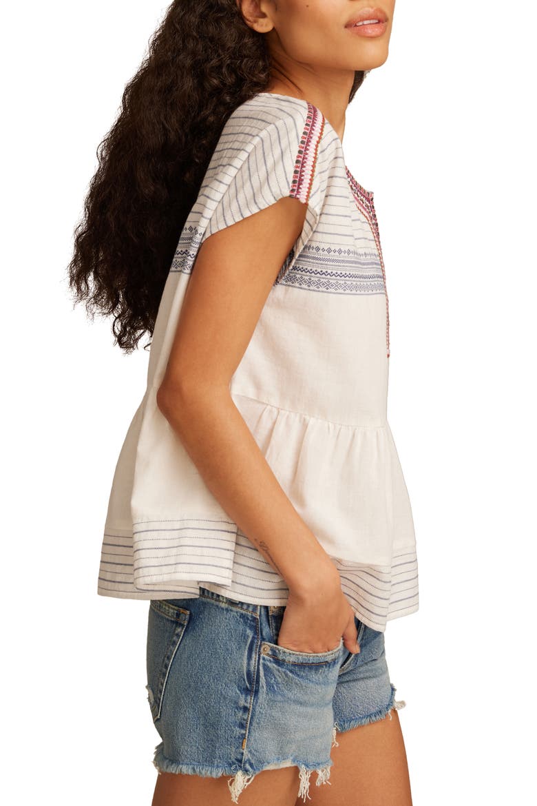 Embroidered Cotton Top, Alternate, color, CREAM AND NAVY JACQUARD