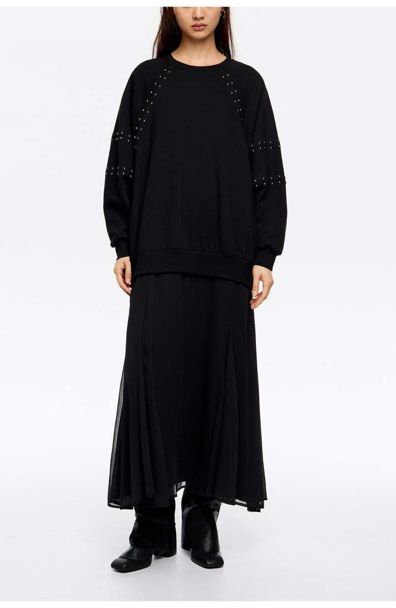 Bimba y Lola Studded Sweatshirt Dress, Main, color, Washed Black