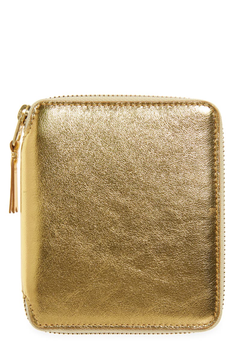 Metallic Leather Wallet, Main, color, GOLD