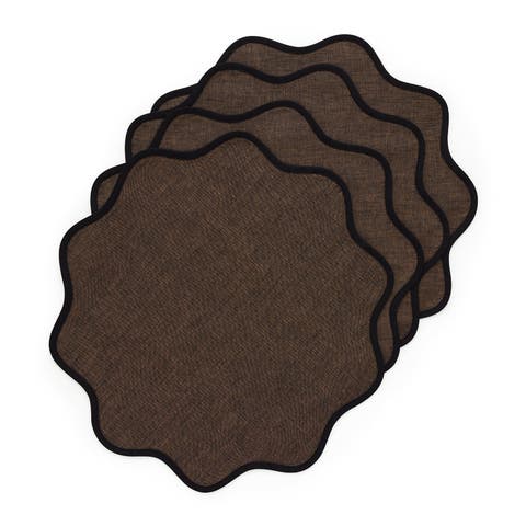 Linen Placemats 16 Inch Round Set of 4 - Giselle Scallop Edge