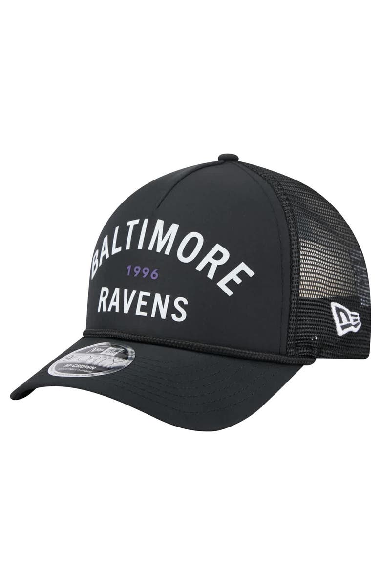 New Era Men's New Era Black Baltimore Ravens Active Minimalist M-Crown A-Frame 9FORTY Adjustable Hat, Main, color, Black