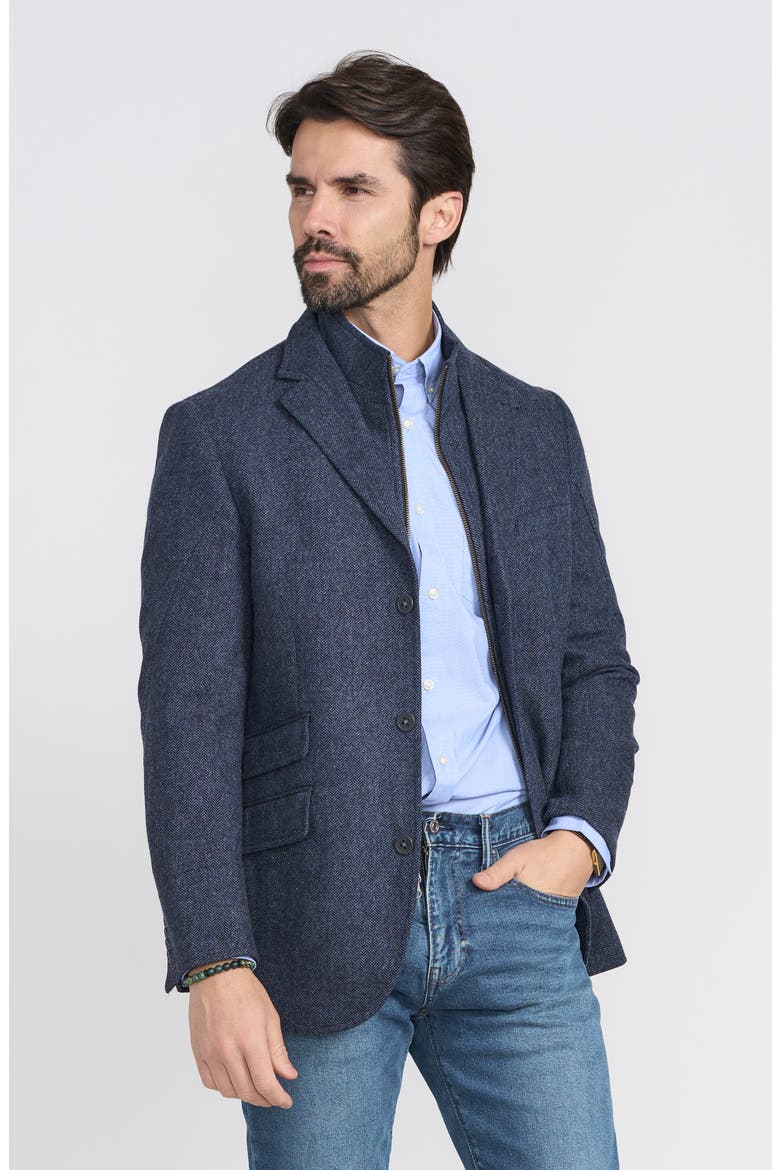 Blue Herringbone Wool & Cashmere Hybrid Sport Coat with Removable Bib, Alternate, color, BLUE