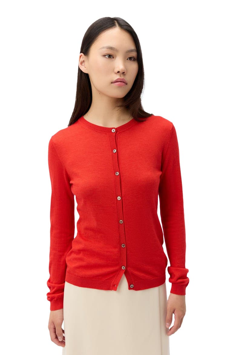 Cashmere-Silk Crew Neck Cardigan, Alternate, color, red