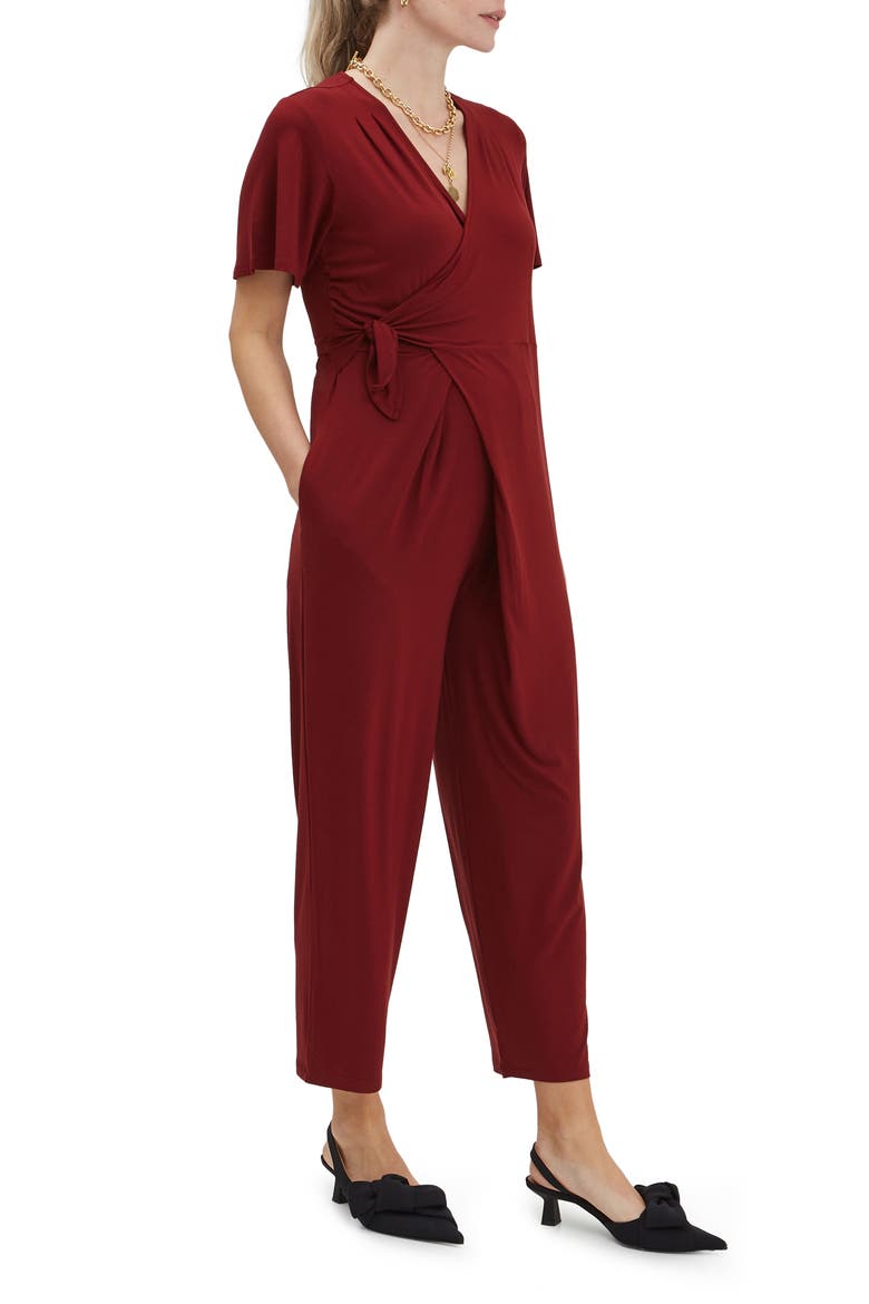 Lucia Maternity & Nursing Wrap Jumpsuit, Alternate, color, CLARET
