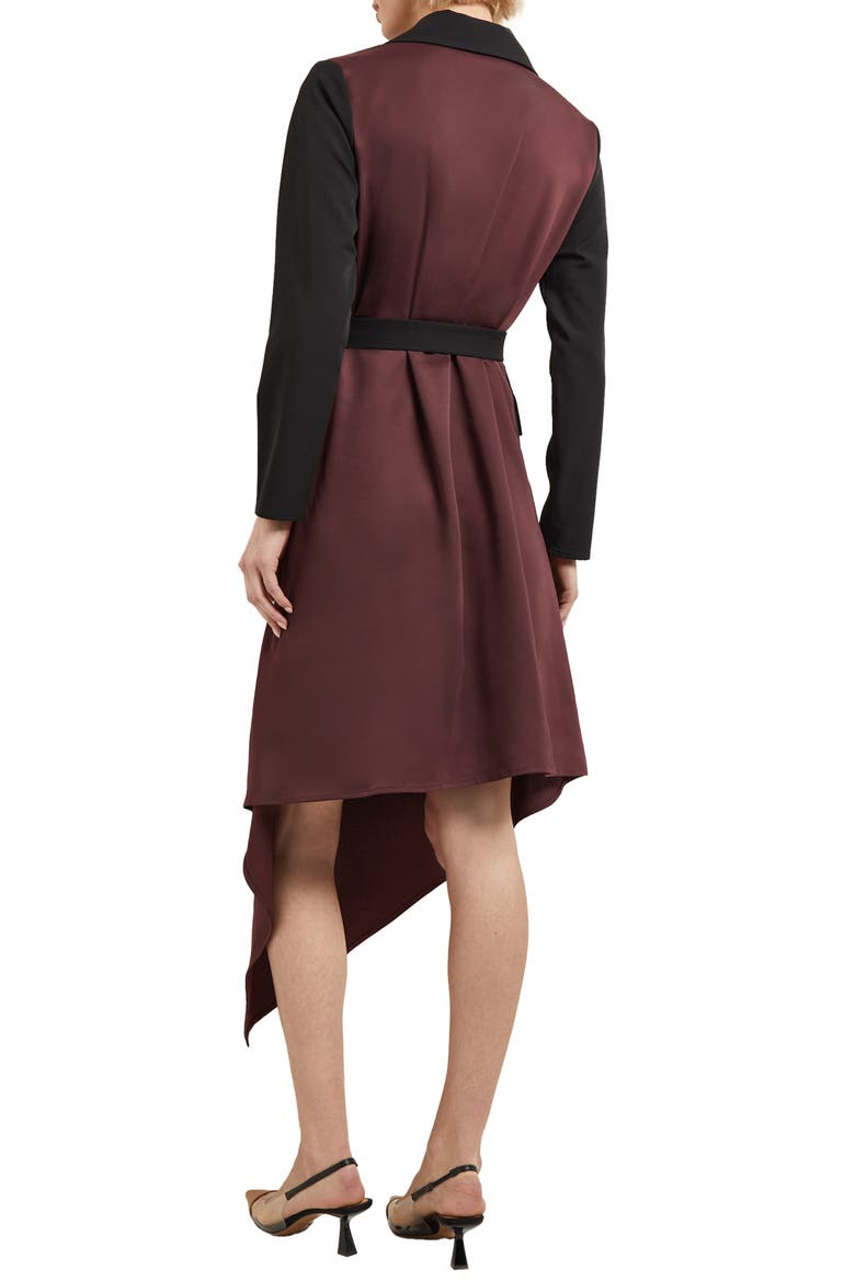 Colorblock Tie Waist Long Sleeve Dress, Alternate, color, MAHOGANY/ BLACK