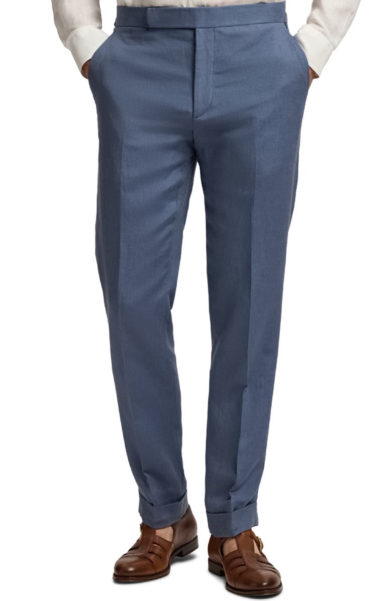 Ralph Lauren Purple Label Gregory Flat Front Silk & Linen Trousers, Main, color, Vintage Indigo
