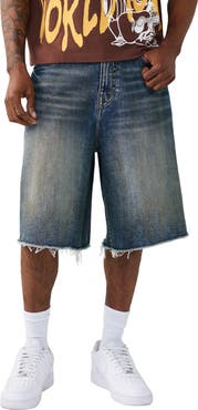 True Religion Mikey Frayed Baggy Denim Shorts
