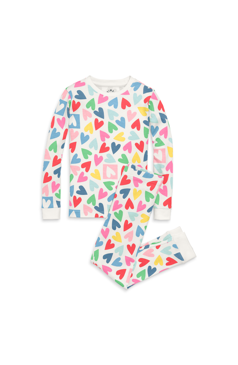 Primary Kids Organic Long Sleeve Pj Set In Rainbow Candy Hearts, Main, color, Ivory Rainbow Candy Hearts