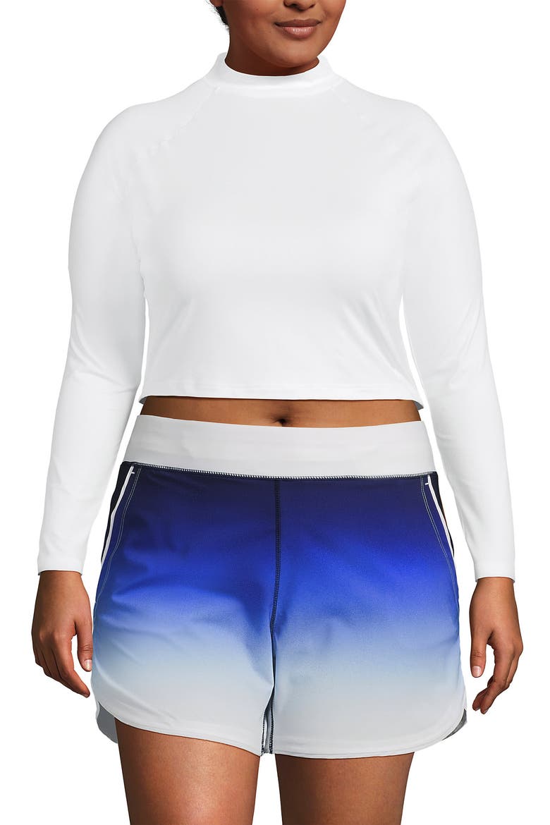 Long Sleeve Mock Neck Cropped UPF 50 Sun Protection Rash Guard, Main, color, White