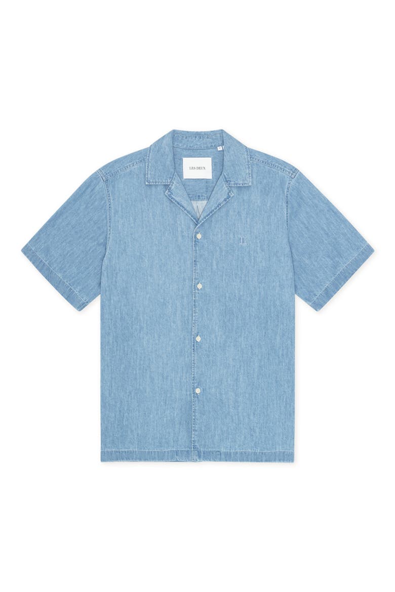 Lesley Organic Cotton Denim Camp Shirt, Alternate, color, LIGHT INDIGO WASH