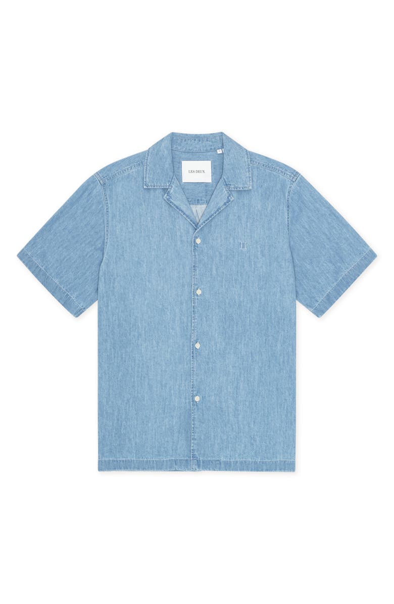 Les Deux Lesley Organic Cotton Denim Camp Shirt, Alternate, color, Light Indigo Wash