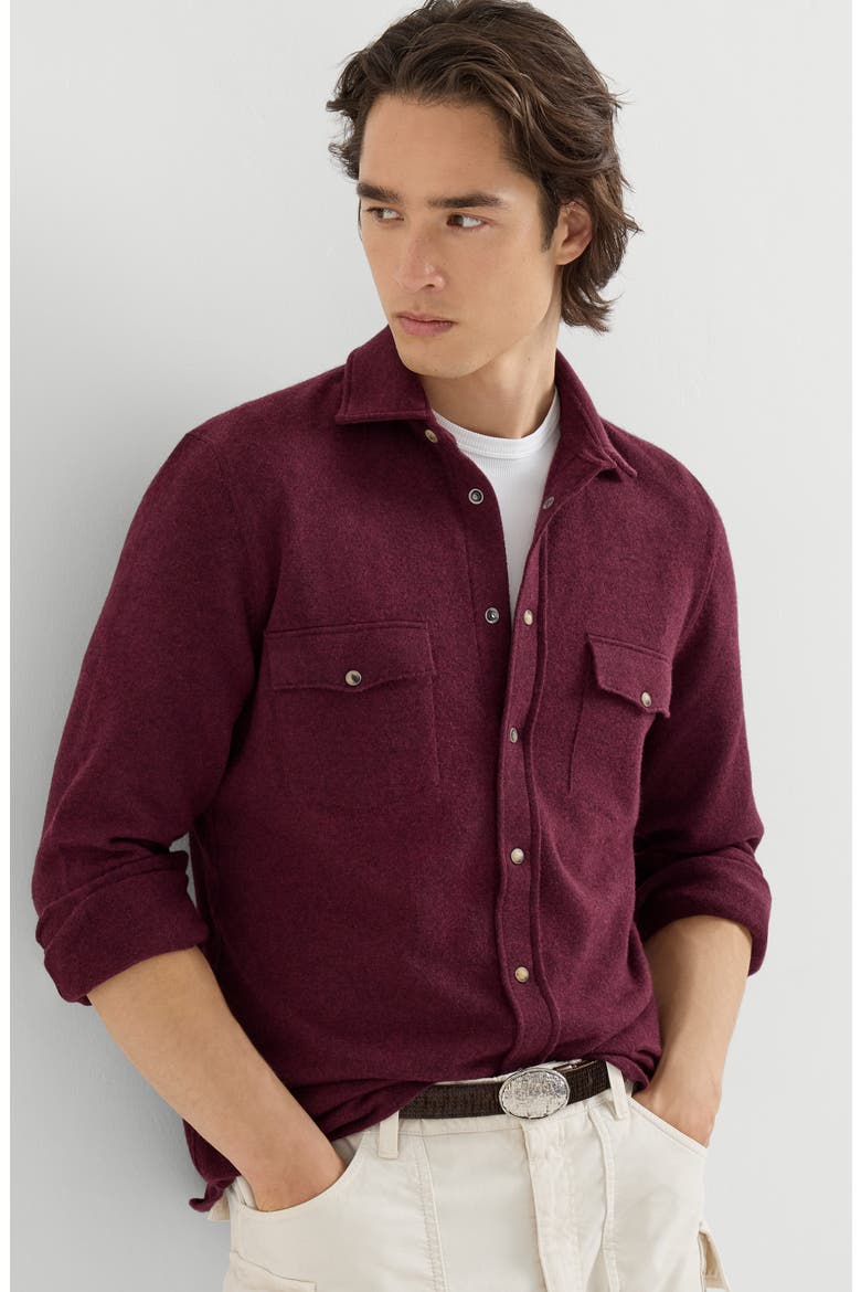 Virgin wool, cashmere and silk knit shirt, Alternate, color, Burgundy