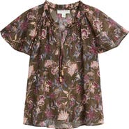 Treasure & Bond Floral Print Embroidered Chiffon Top