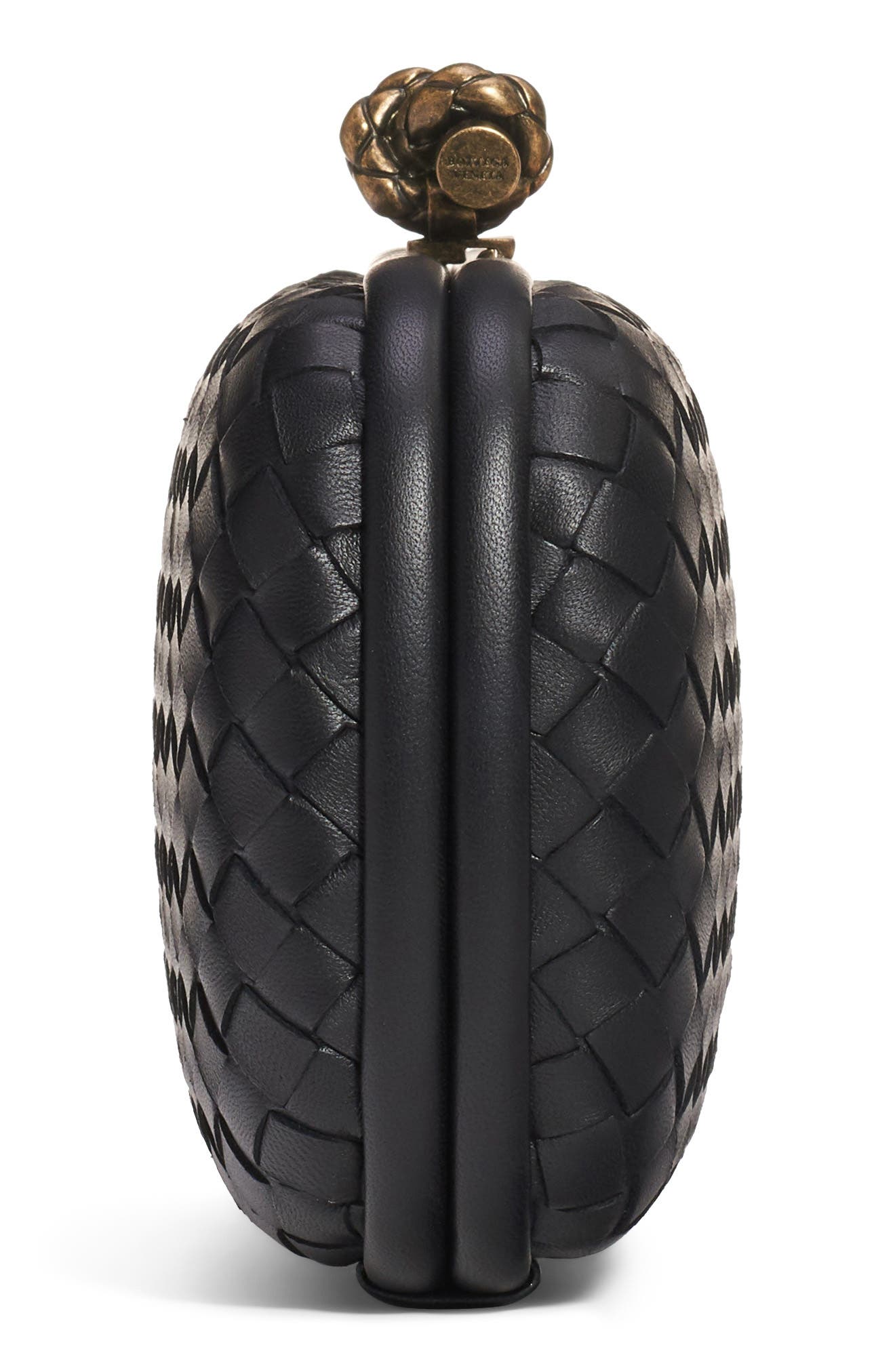 Intrecciato Leather Knot Clutch, Alternate, color, NERO/ NERO