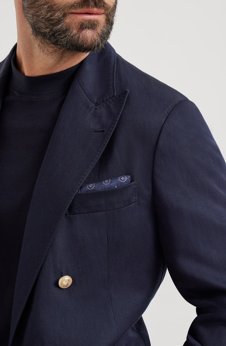 Brunello Cucinelli Silk pocket square, Alternate, color, Navy Blue