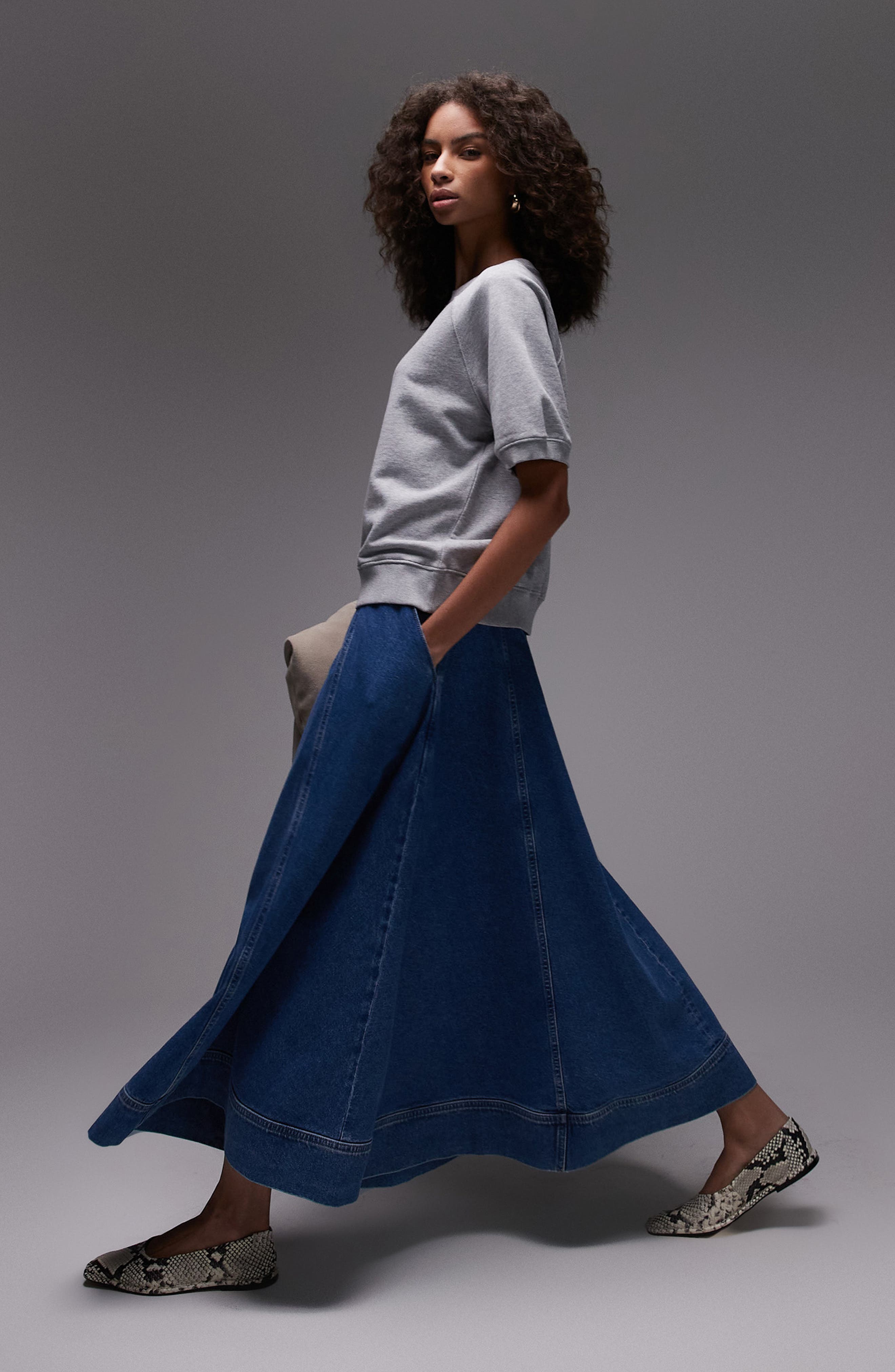 Topshop Full Denim Maxi Skirt