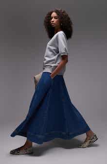 Topshop Full Denim Maxi Skirt