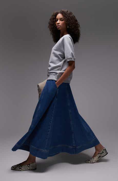 Topshop Full Denim Maxi Skirt