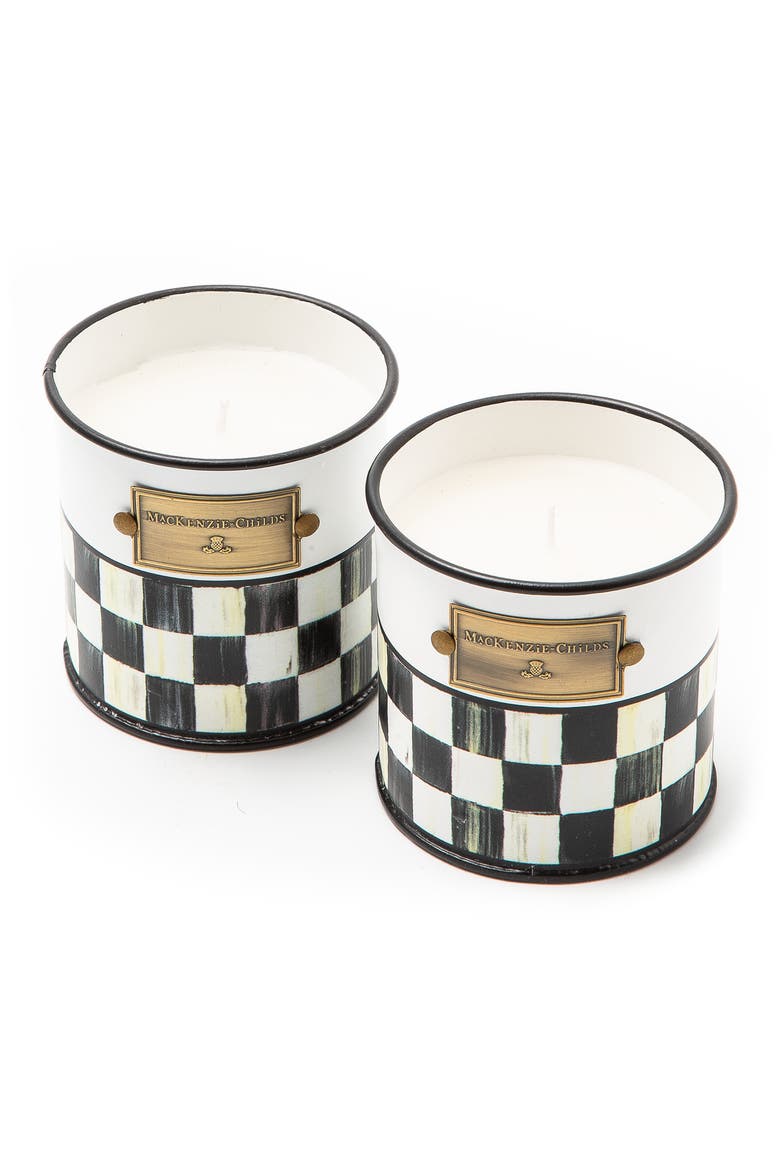 Spectator Checks Set of 2 Citronella Candles, Main, color, WHITE/ BLACK