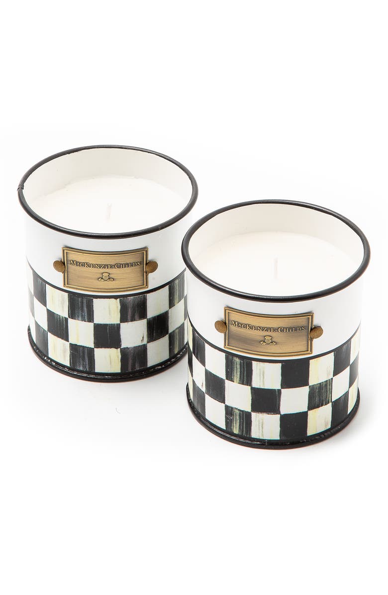MACKENZIE CHILDS Spectator Checks Set of 2 Citronella Candles, Main, color, White/ Black
