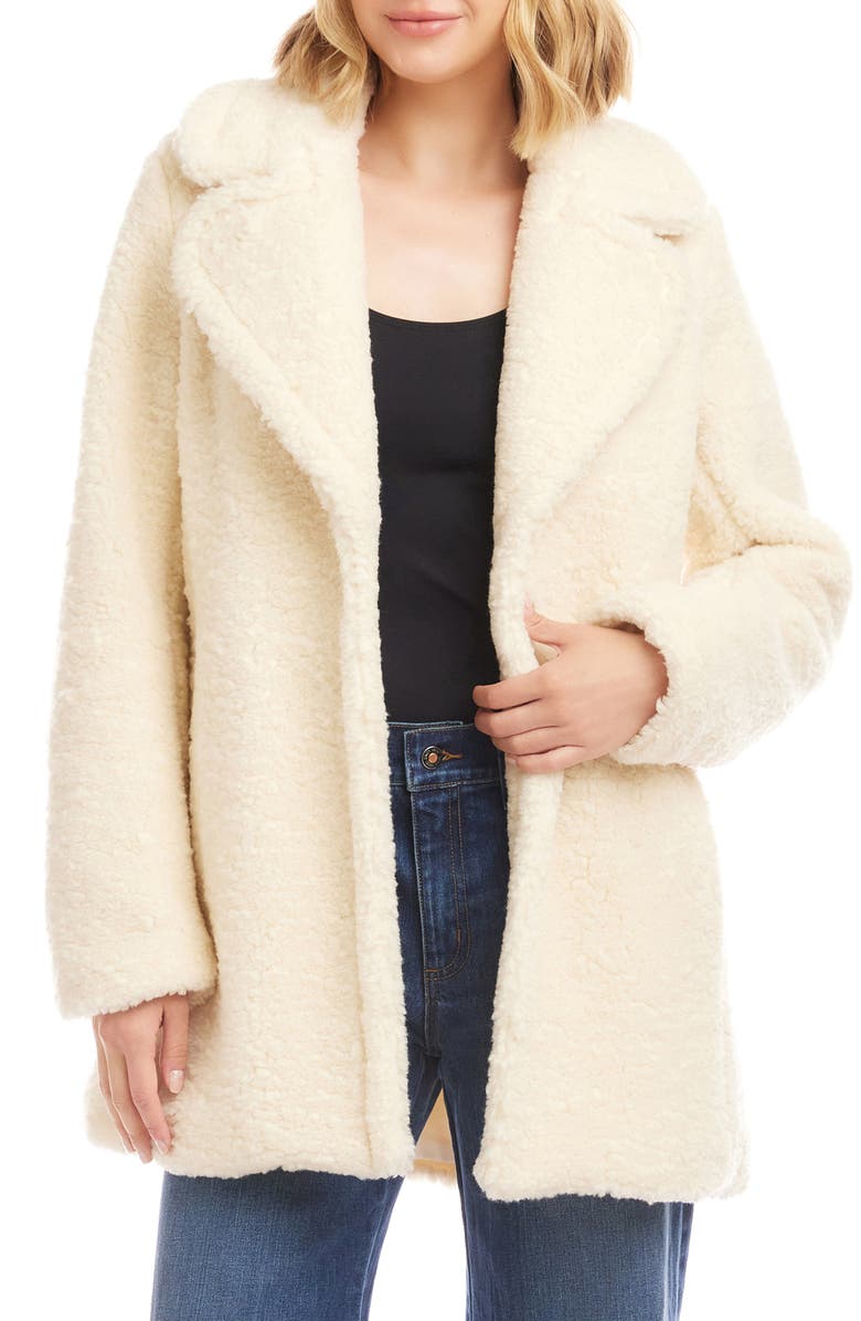 Karen Kane Faux Shearling Coat, Main, color, Cream