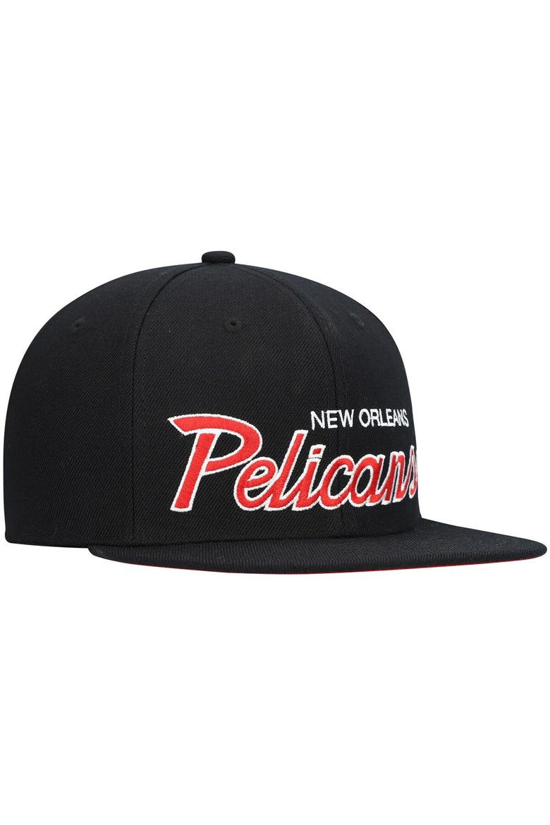 Men's Mitchell & Ness Black New Orleans Pelicans Hardwood Classics Script 2.0 Snapback Hat, Alternate, color, Black