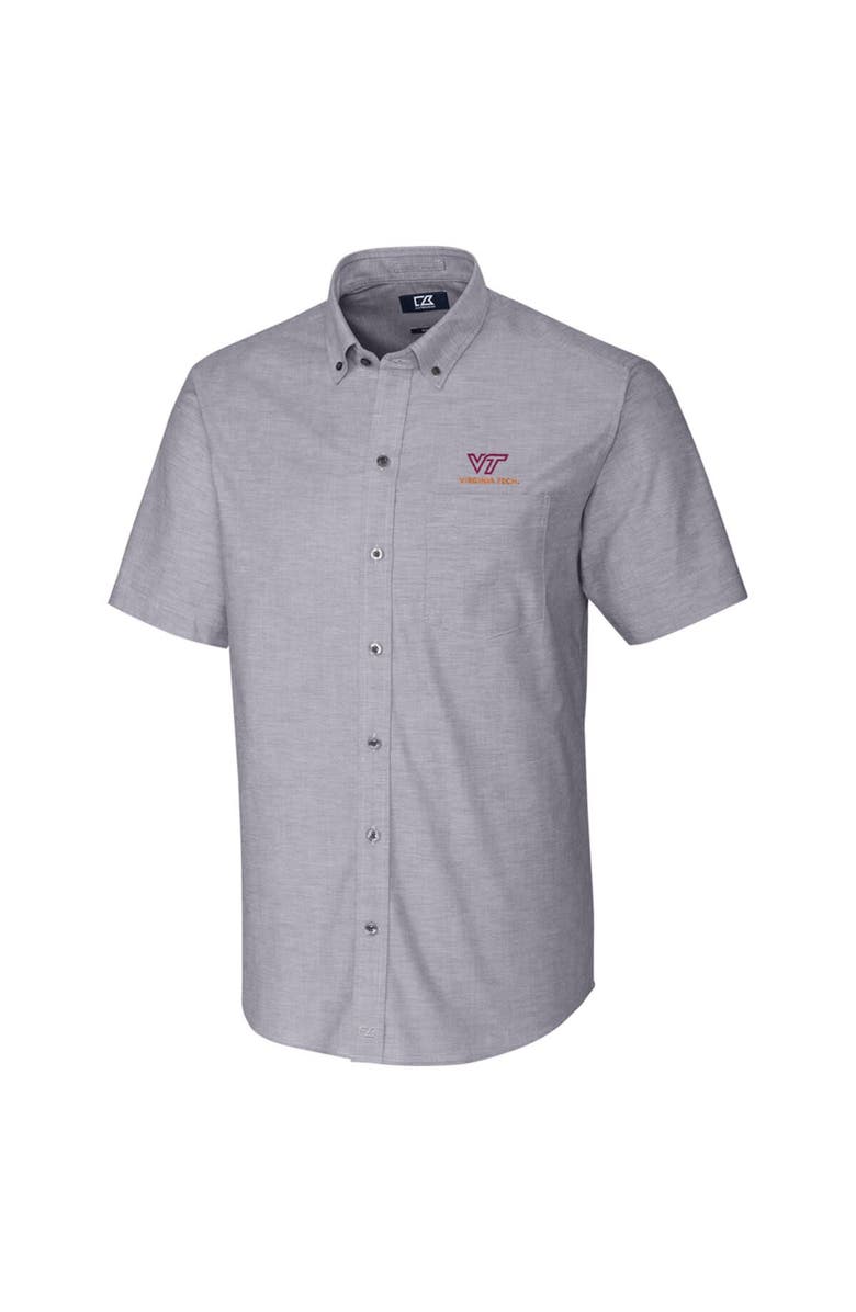 Cutter & Buck Men's Cutter & Buck Charcoal Virginia Tech Hokies Stretch Oxford Button-Down Short Sleeve Shirt, Main, color, 