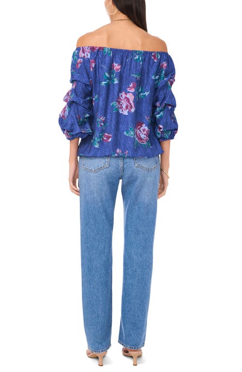 VINCE CAMUTO VINCE CAMUTO FLORAL OFF THE SHOULDER BUBBLE SLEEVE TOP