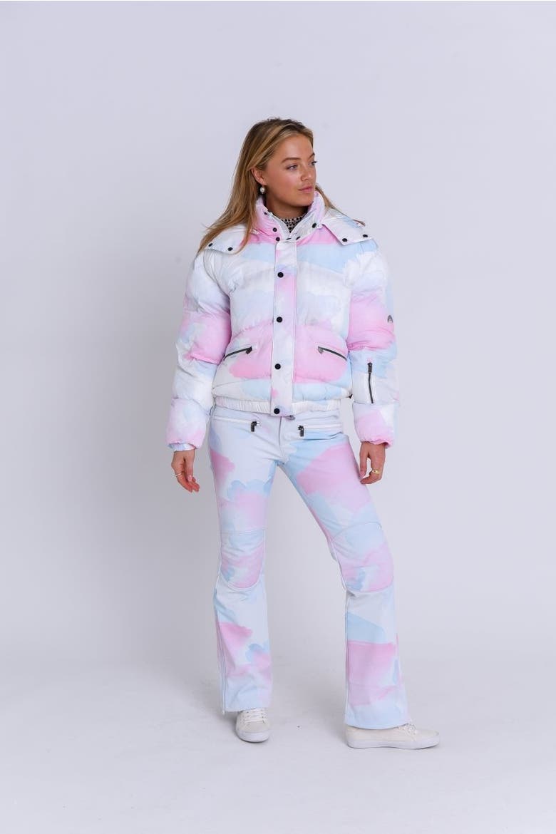 Chic Puffer Jacket Watercolour, Alternate, color, Pink, Multicolor