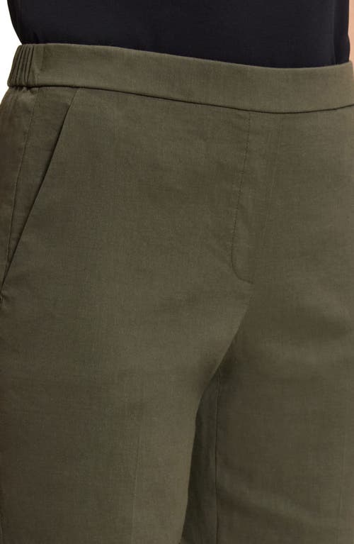 Theory Treeca Good Linen Cropped Pull-on Ankle Pants In Dark Olive
