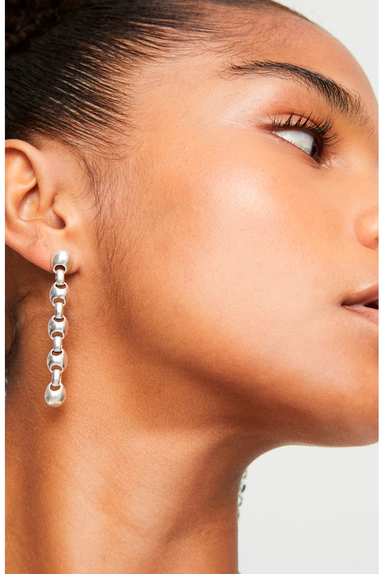 Long Earrings Plated in Sterling Silver with Ball-Shaped Links, Alternate, color, Silver