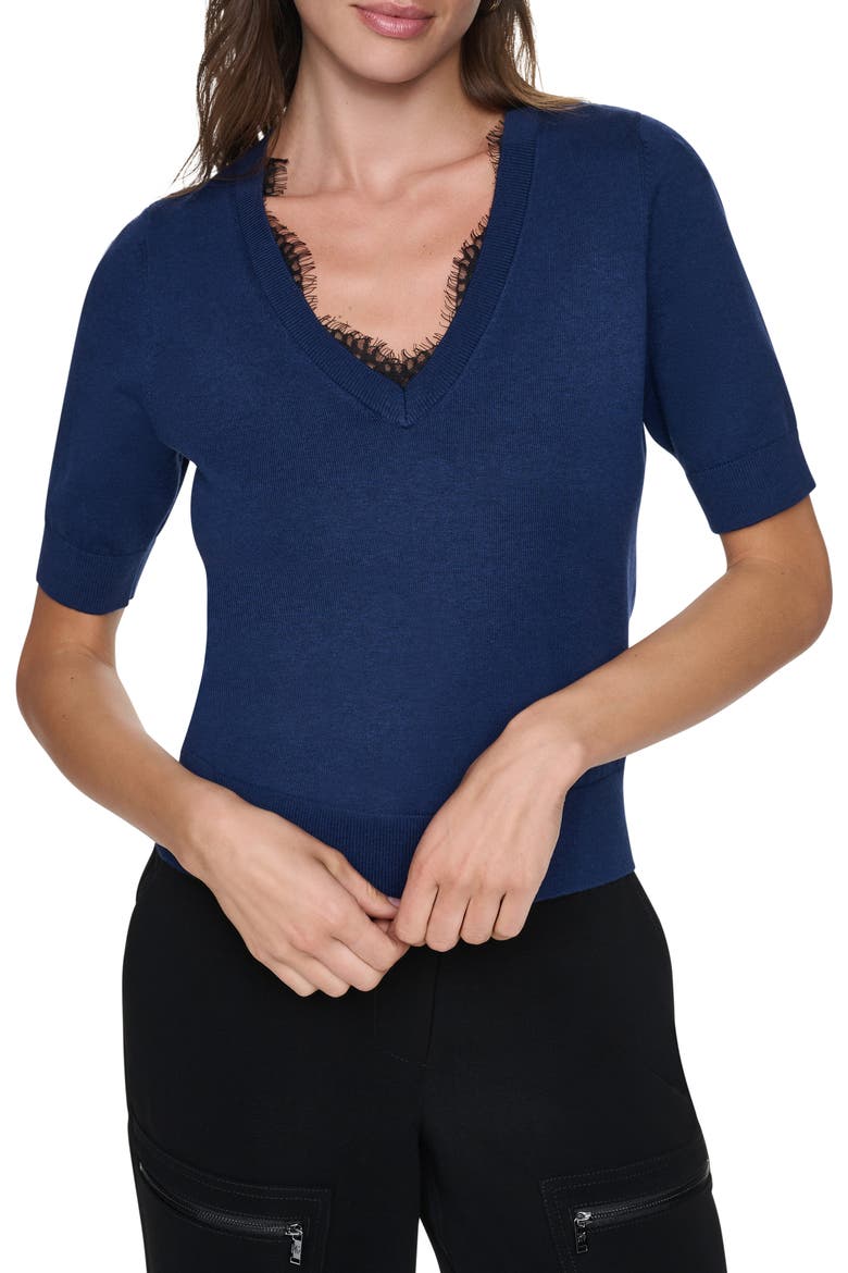 Lace Trim Sweater, Main, color, INTREPID BLUE