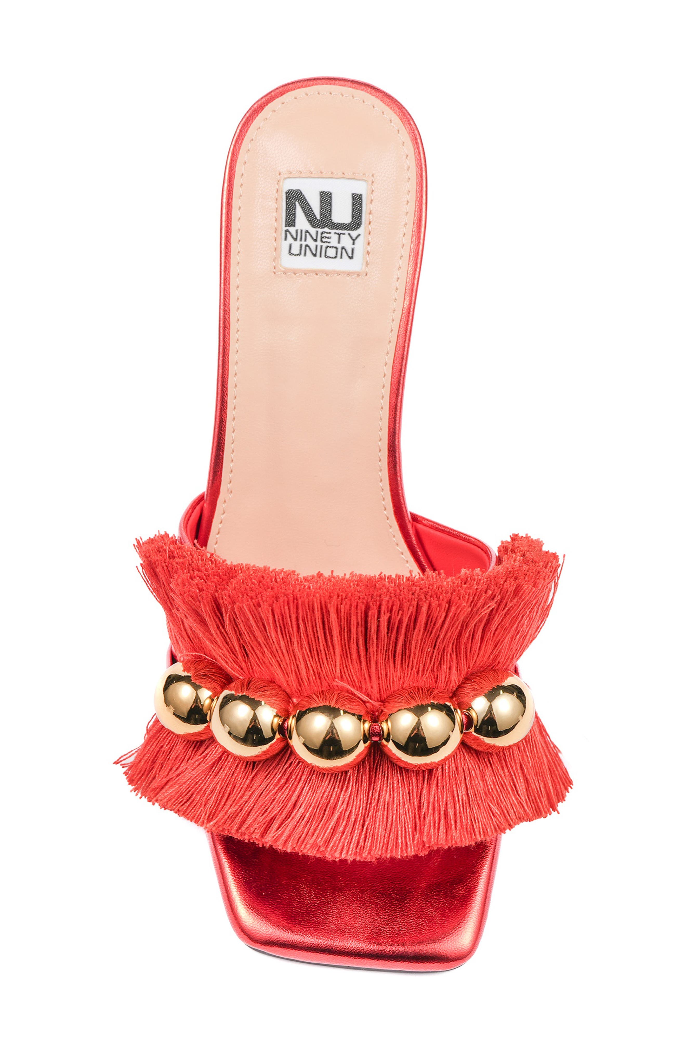 Miami Fringed Orb Heel Slide Sandal, Alternate, color, RED
