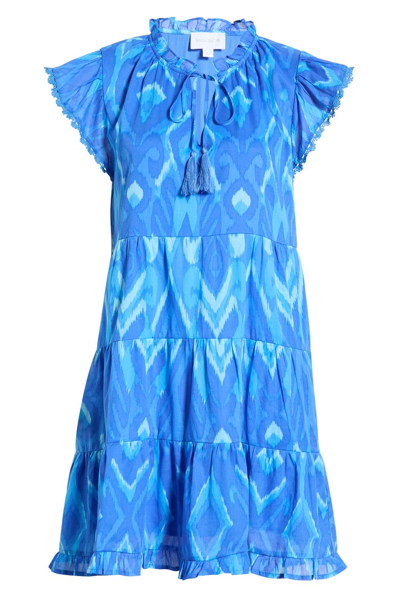 Carys Print Ruffle Minidress, Alternate, color, BLUES-MULTI