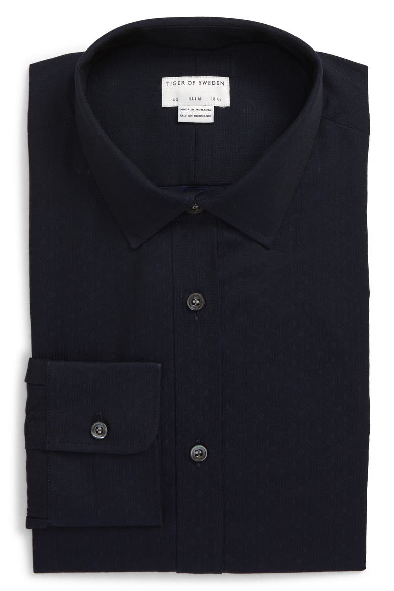 Trim Fit Dress Shirt, Alternate, color, NAVY