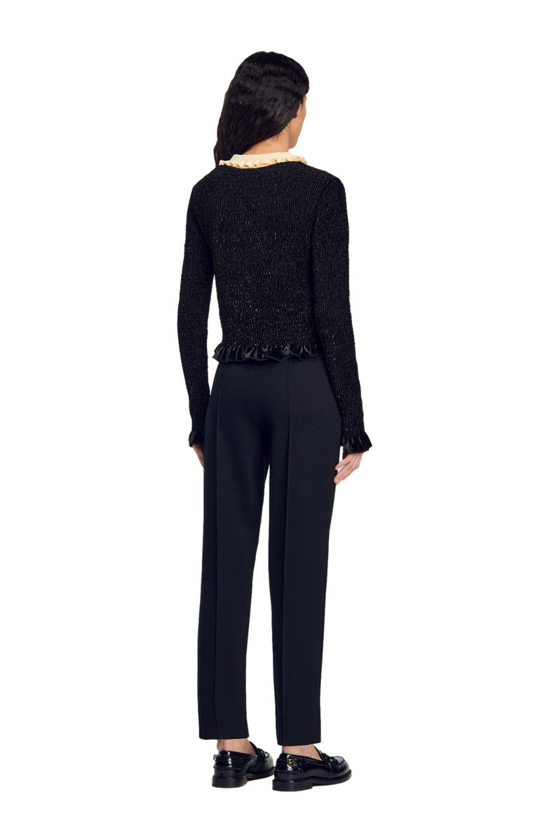 SANDRO Smocked top with contrasting neck, Alternate, color, 