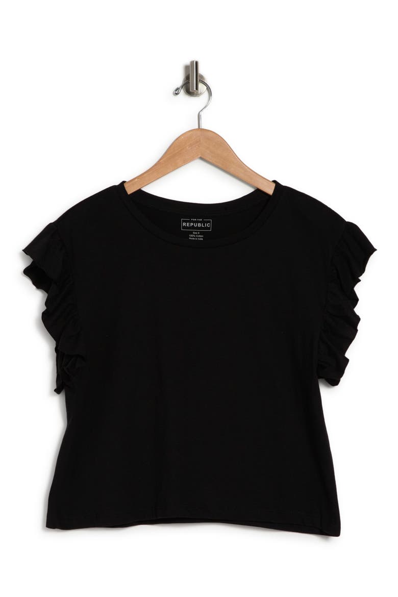 Extended Shoulder Ruffle Sleeve Top, Alternate, color, BLACK