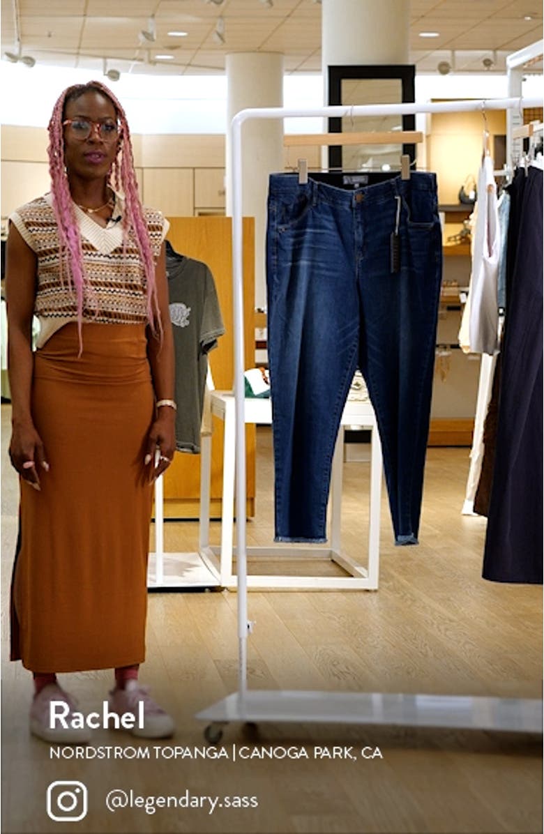 'Ab'Solution Fray Hem Stretch Crop Slim Straight Leg Jeans, sales video thumbnail