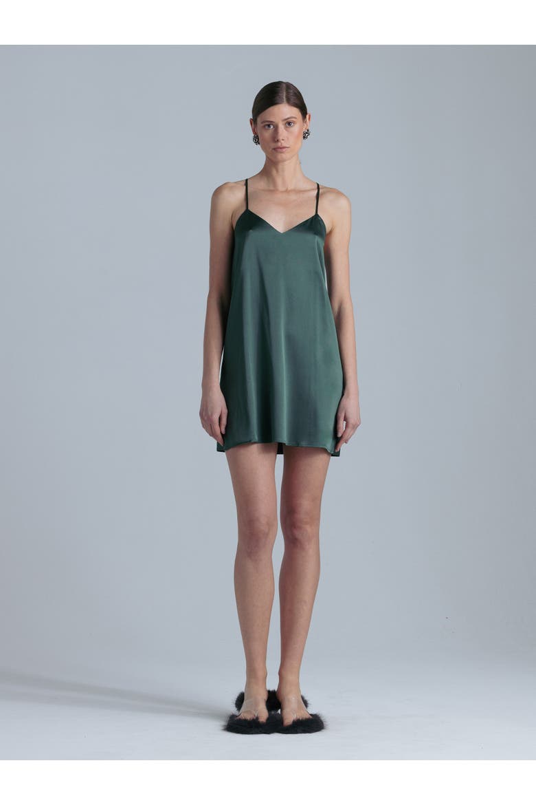 Patricia Silk Slip Mini Dress, Main, color, Rich Green