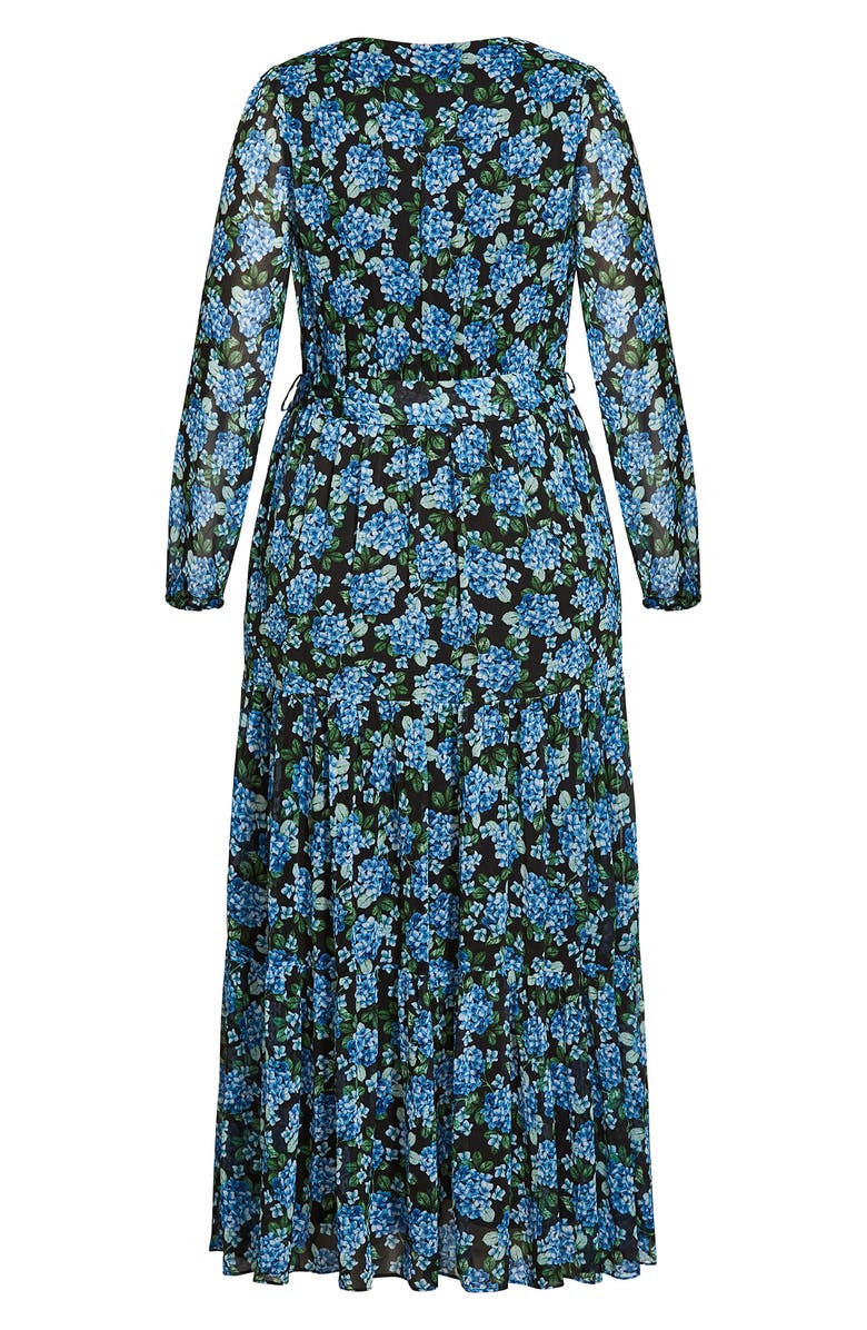 City Chic Blue Branch Long Sleeve Maxi Dress, Alternate, color,