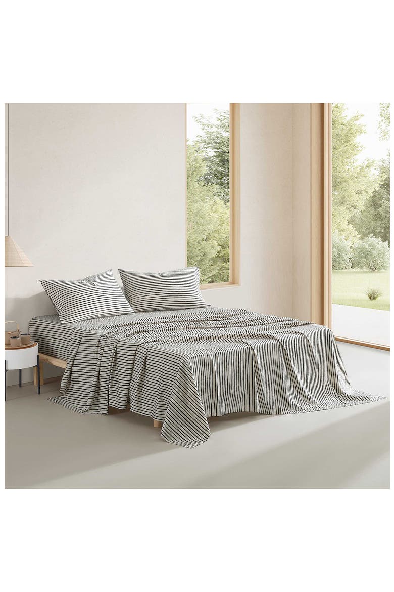 Piccolo Stripe Cotton Sateen King Sheet Set, Alternate, color, OPEN CHARCOAL