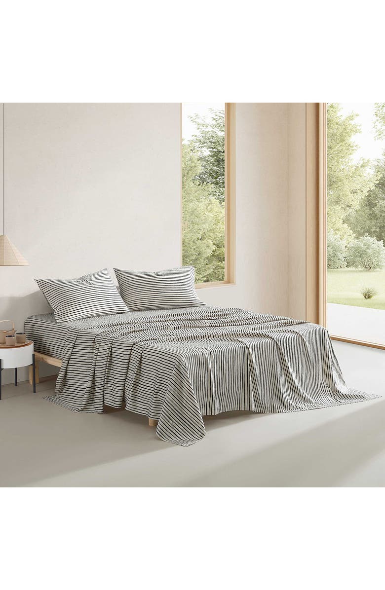 Marimekko Piccolo Stripe Cotton Sateen King Sheet Set, Alternate, color, Open Charcoal