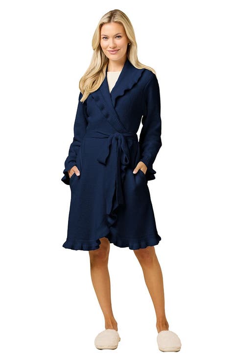 Knee-Length Ruffle Chenille Robe