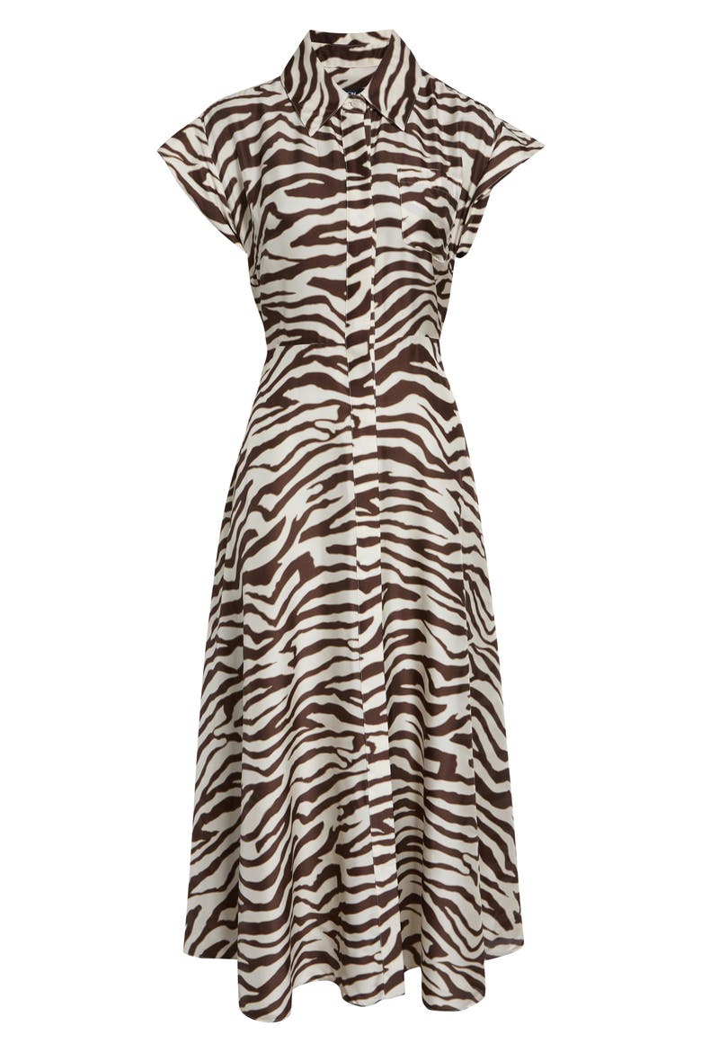 Serena Rolled Sleeve Zebra Print Midi Shirtdress, Alternate, color, NATURAL ZEBRA