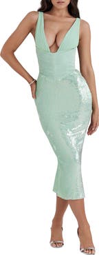 HOUSE OF CB Thala Corset Bodice Sequin Cocktail Dress