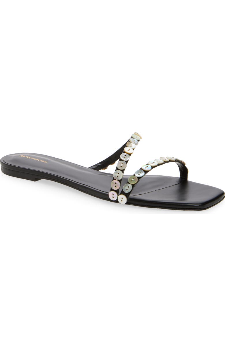 Reformation Shoshana Slide Sandal, Main, color, Black Leather Shell Buttons