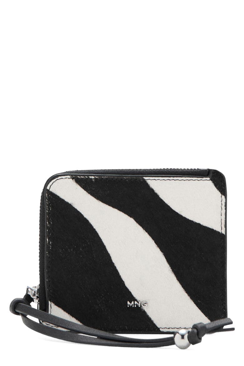 Zebra Print Genuine Calf Hair Wallet, Main, color, BLACK