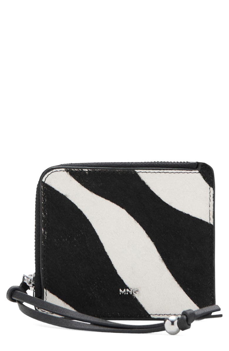 MANGO Zebra Print Genuine Calf Hair Wallet, Main, color, Black