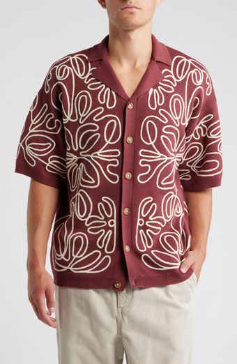 Topman Floral Embroidered Knit Camp Shirt